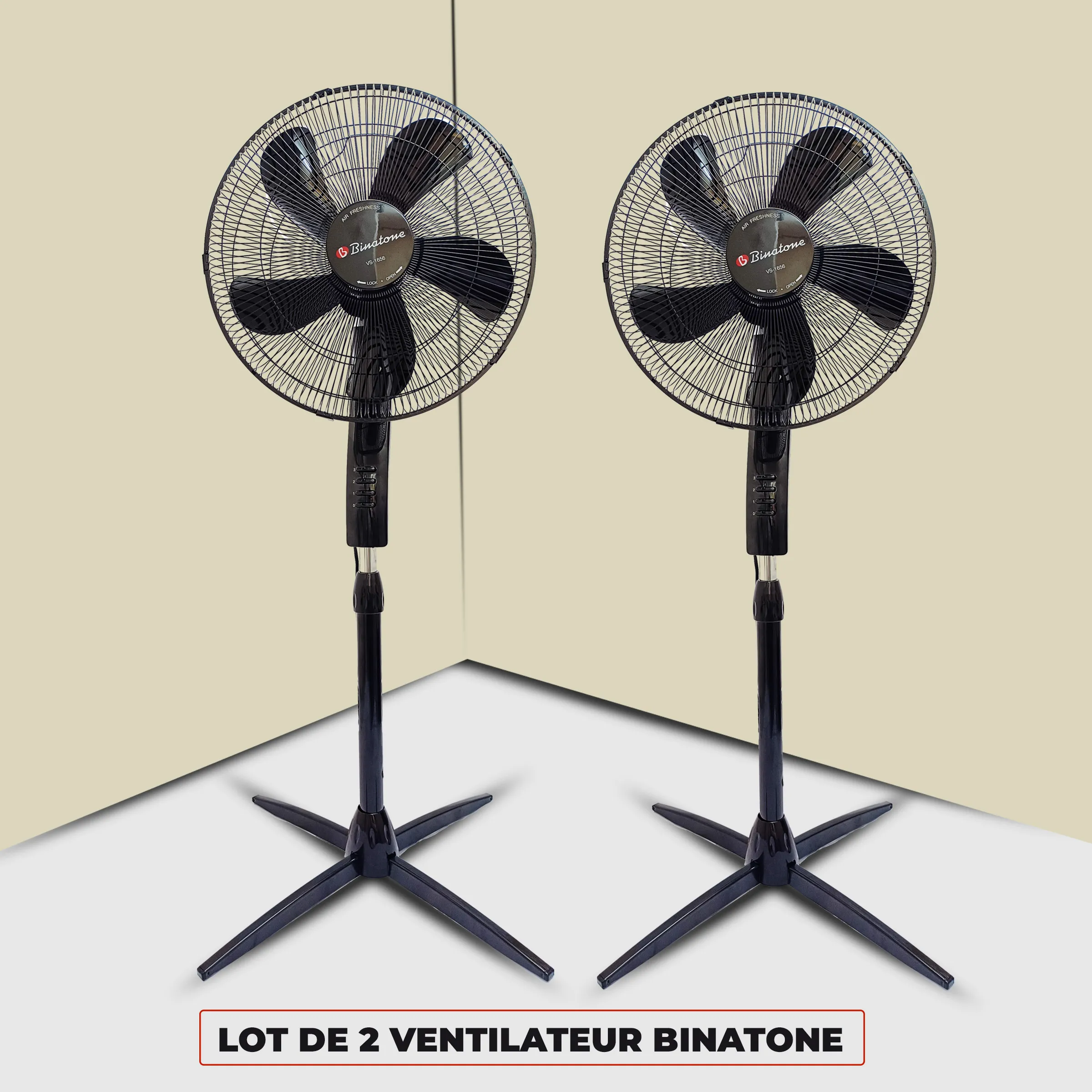 Lot de 2 Ventilateur Binatone VS-1656 – Double Puissance -noir
