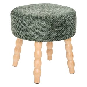 Tabouret en tissus vert cèdre pied bois
