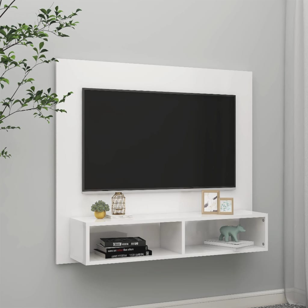 Meuble TV mural en bois blanc laqué 102×90 (MARKETPLACE) – Image 2