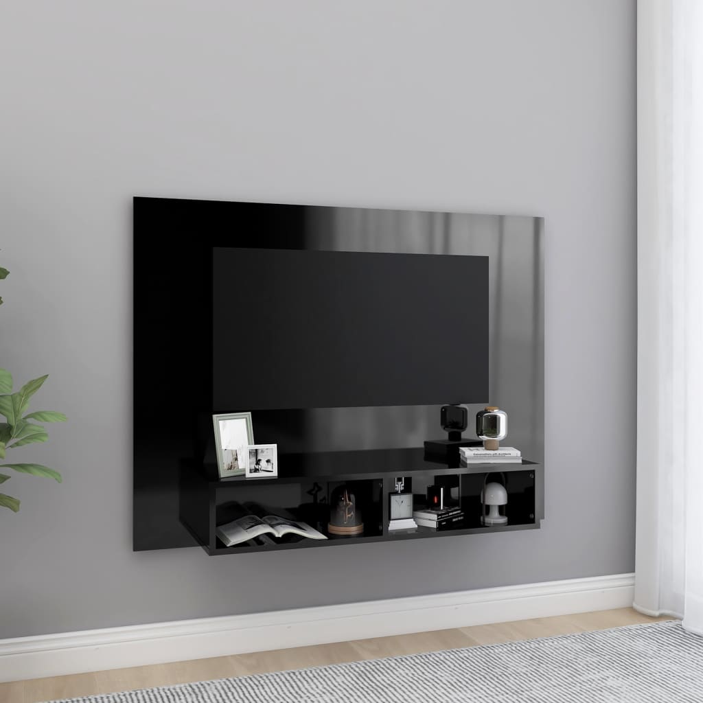 Meuble TV mural en bois noir laqué 120×90 (MARKETPLACE)