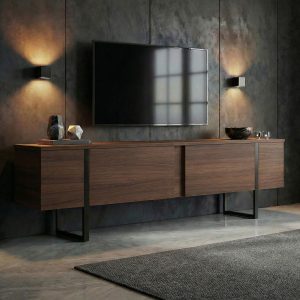 Meuble tv en bois foncé pied noir L180