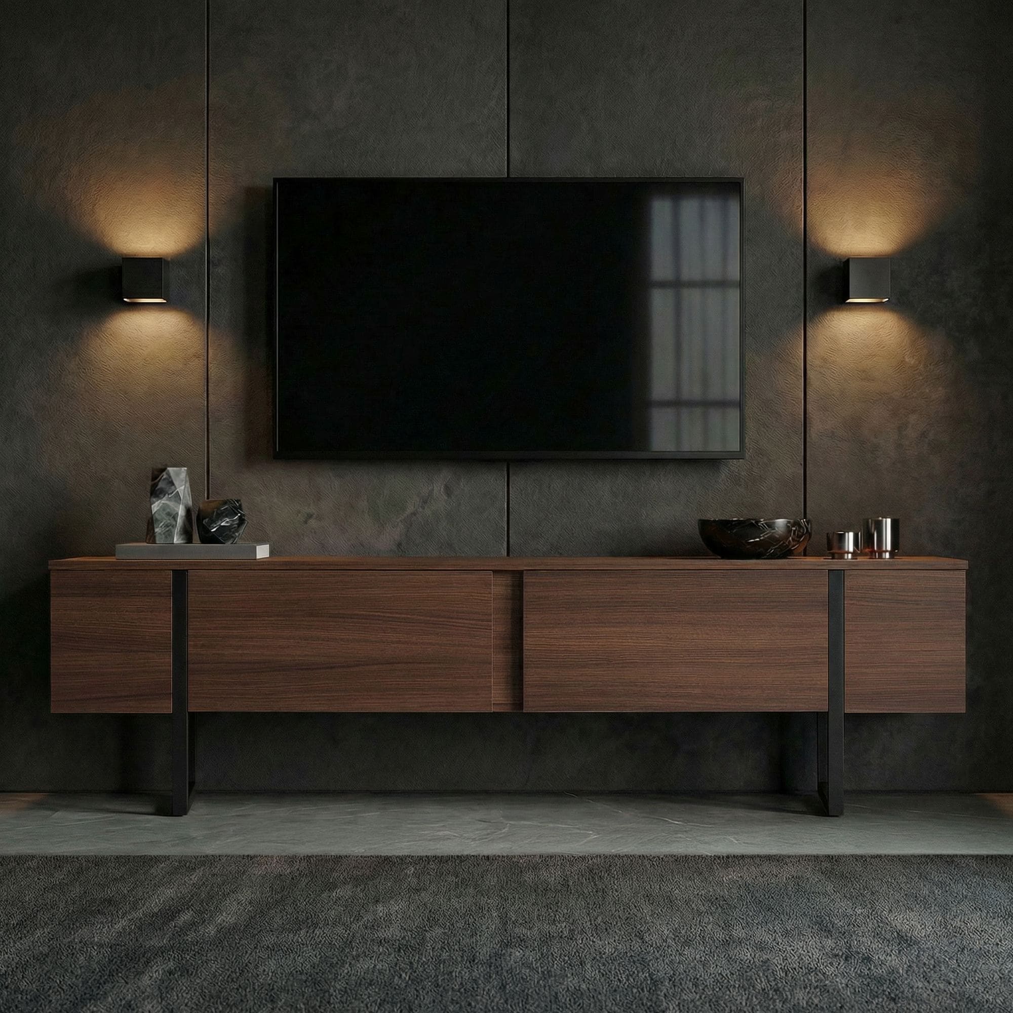 Meuble tv en bois foncé pied noir L180 – Image 3