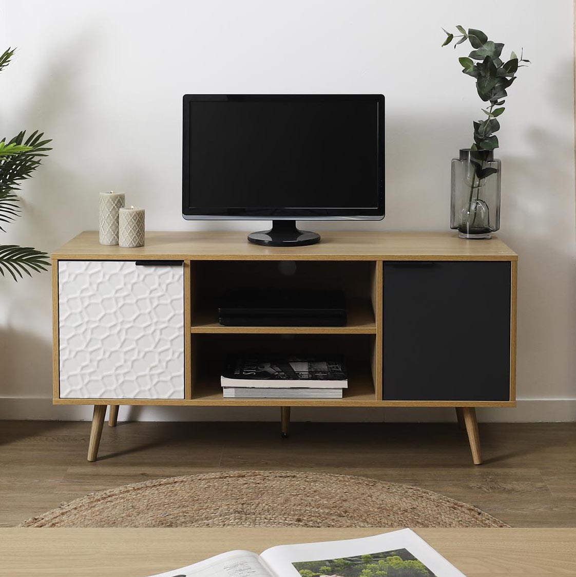 Meuble TV bois blanc 120x56x40