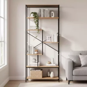 Etagère colonne en bois et métal H180