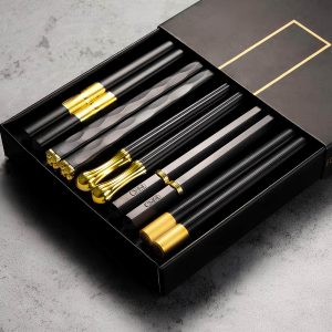 Baguettes Japonaises Authentiques Noires Dorées