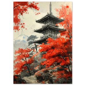 Tableau de paysage japonais pagode