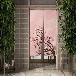 Rideau Japonais Noren Cerisiers en Floraison