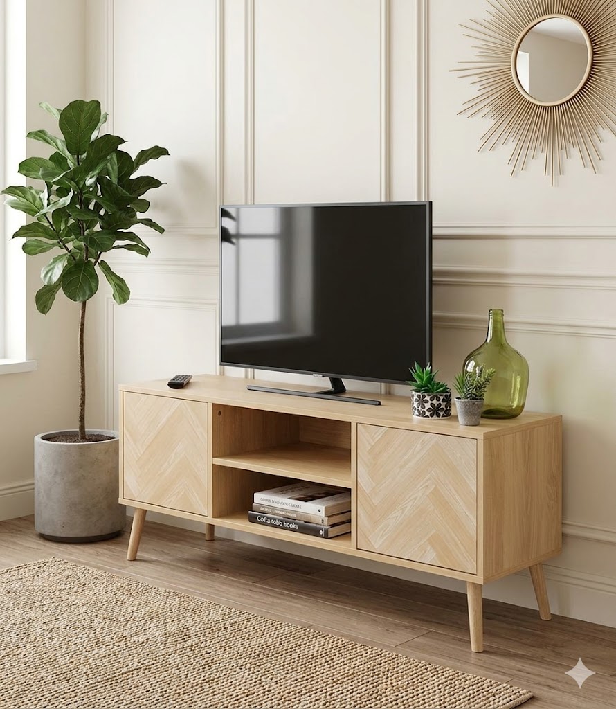 Meuble TV 2 portes & 2 étagères avec système Push & Pull SELLY – Image 2